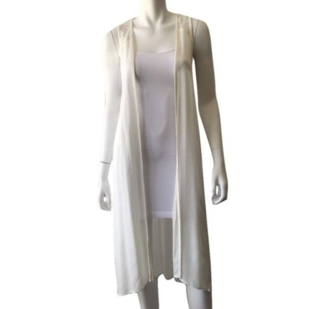 Ivory Lace Detail Open Vest